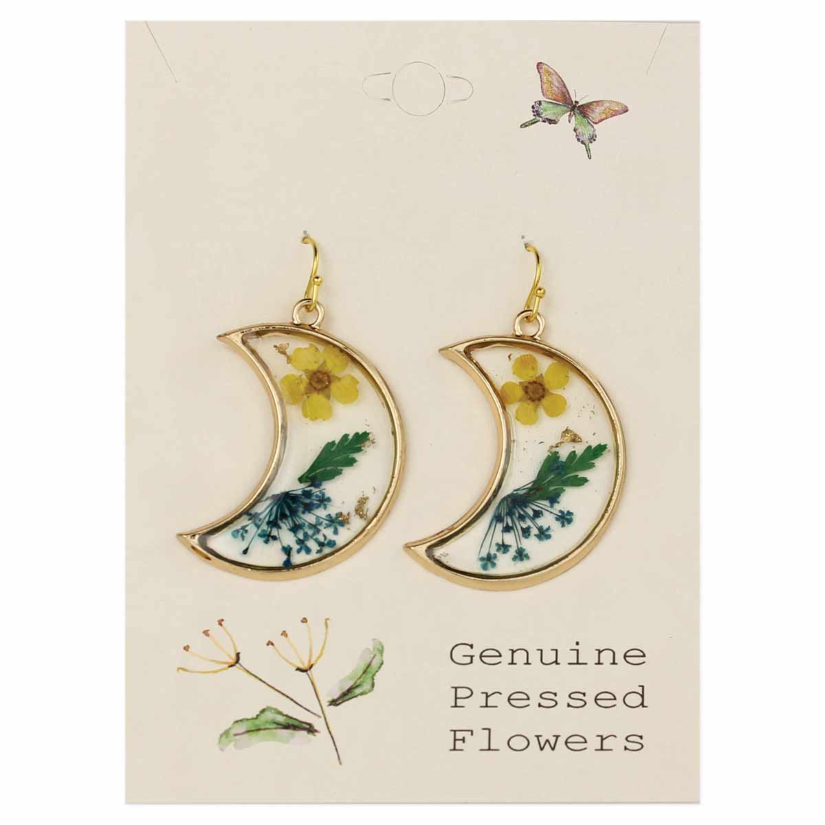 Moon Pressed Flower Dangle Earrings