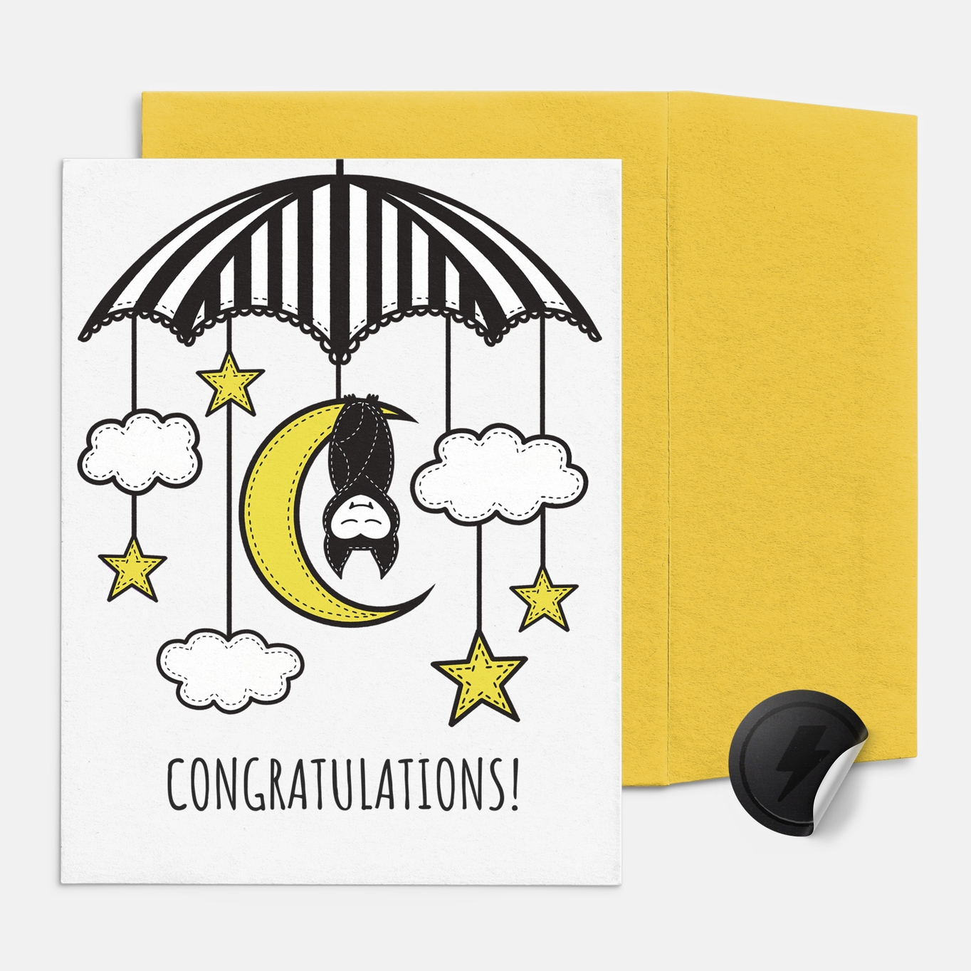 Congratulations Baby Bat Mobile Baby Card