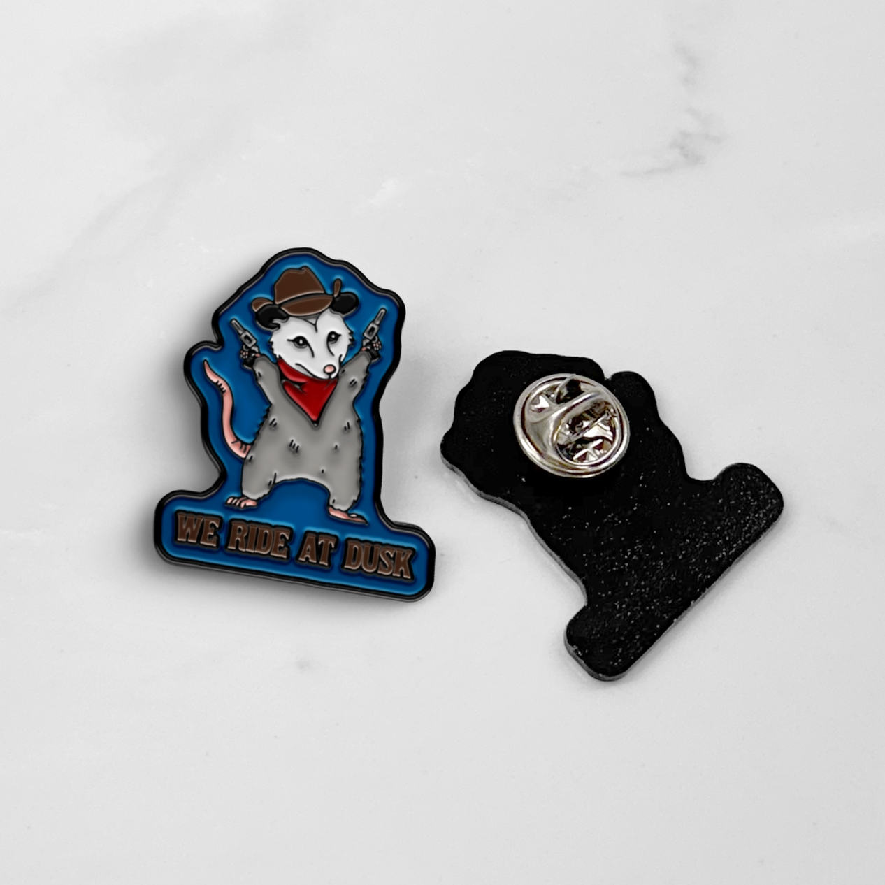 We Ride at Dusk Opossum Enamel Pin