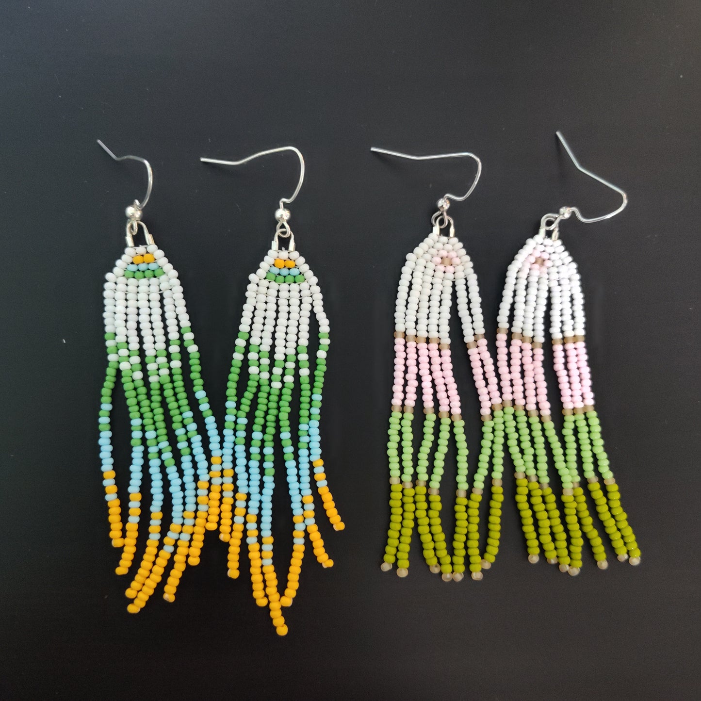 Color Block Beaded Dangle Earrings