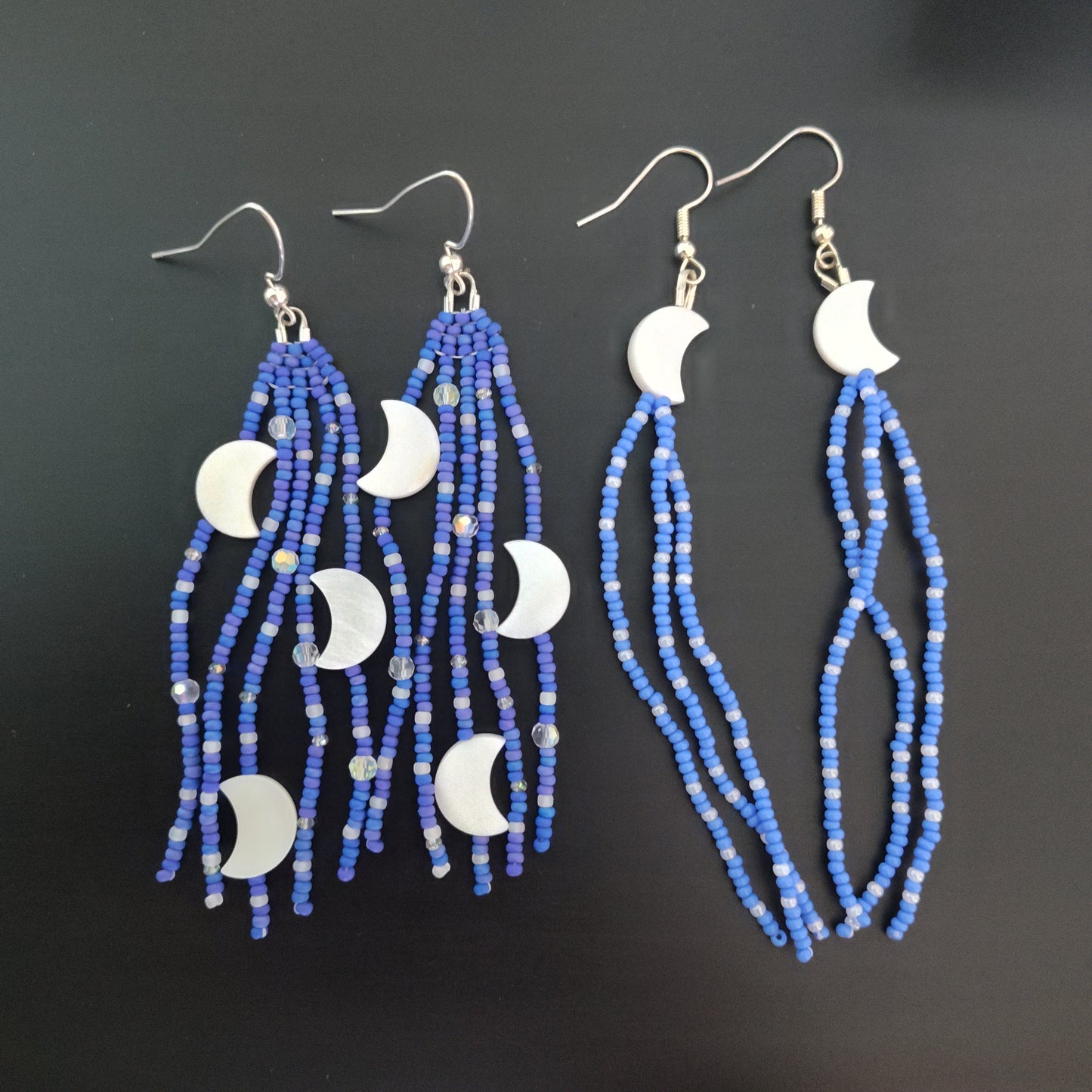 Moon Fringe Beaded Dangle Earrings