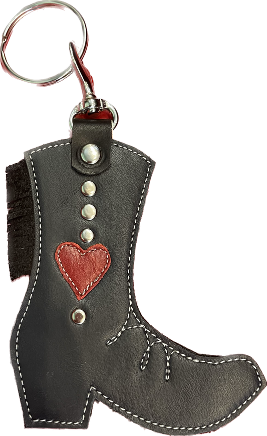 Fringe Heart Cowboy Boot Leather Keychain