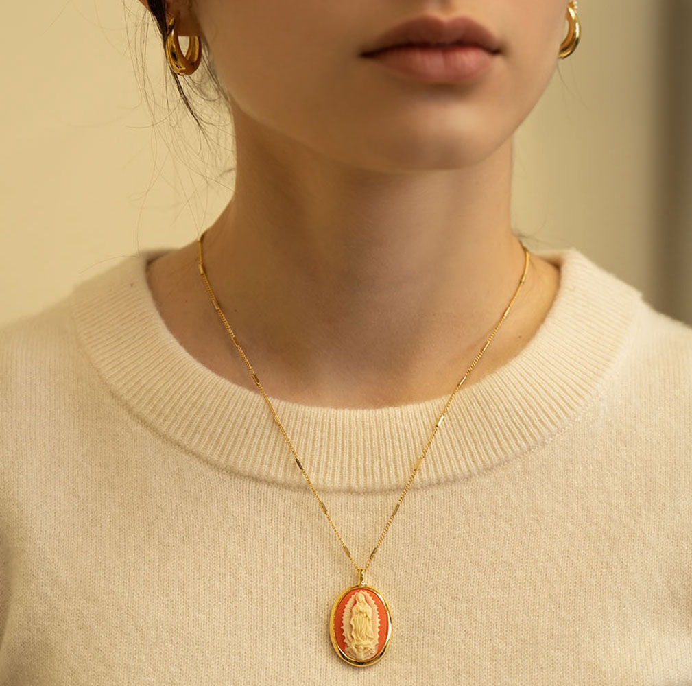 Virgin Of Guadalupe Vintage Cameo Necklace