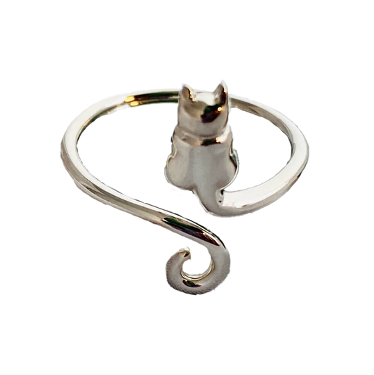Sterling Silver Cat Adjustable Ring