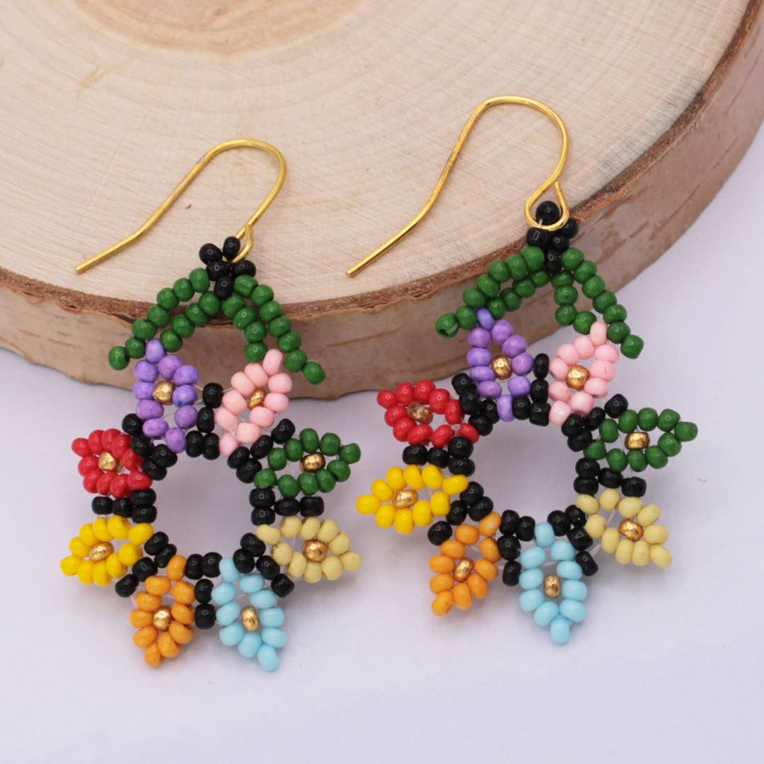 Spring Bloom Beaded Flower Dangle Earrings
