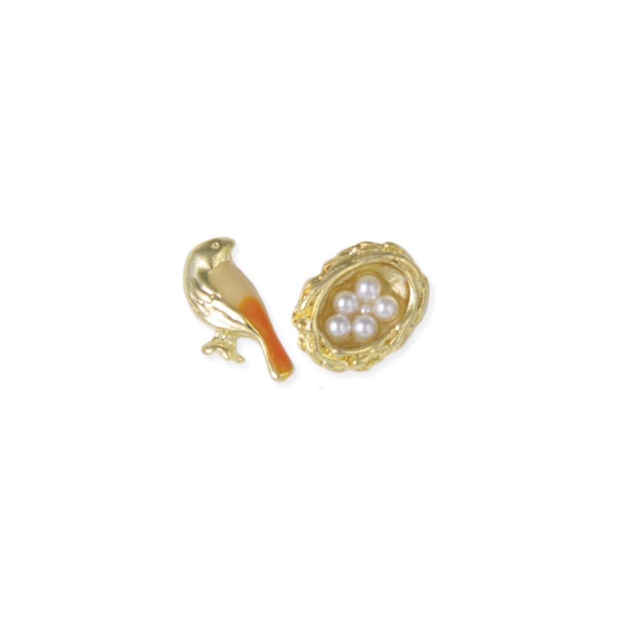 Gold Bird & Nest Mismatch Post Earrings