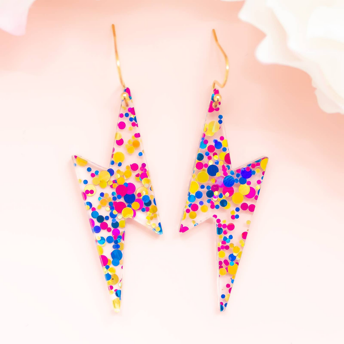Lightning Bolt Confetti Acrylic Dangle Earrings