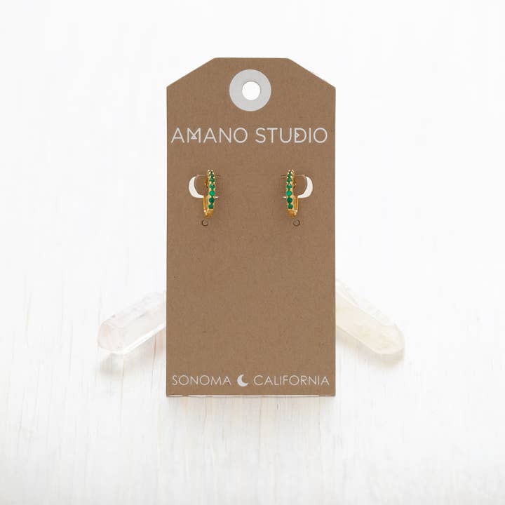 Emerald Green Crystal Huggie Hoop Earrings