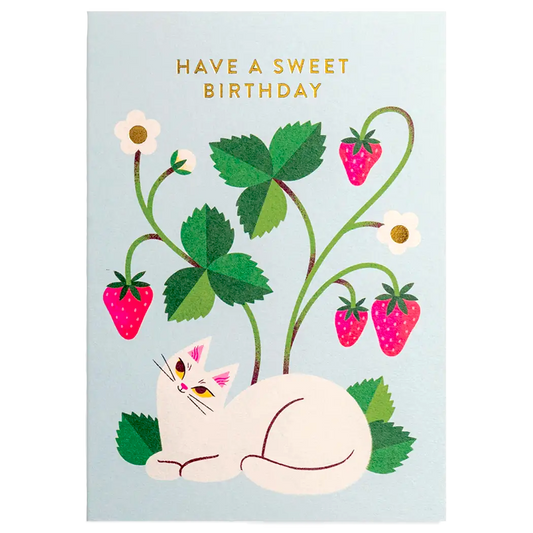 Cat and Strawberry Birthday Card