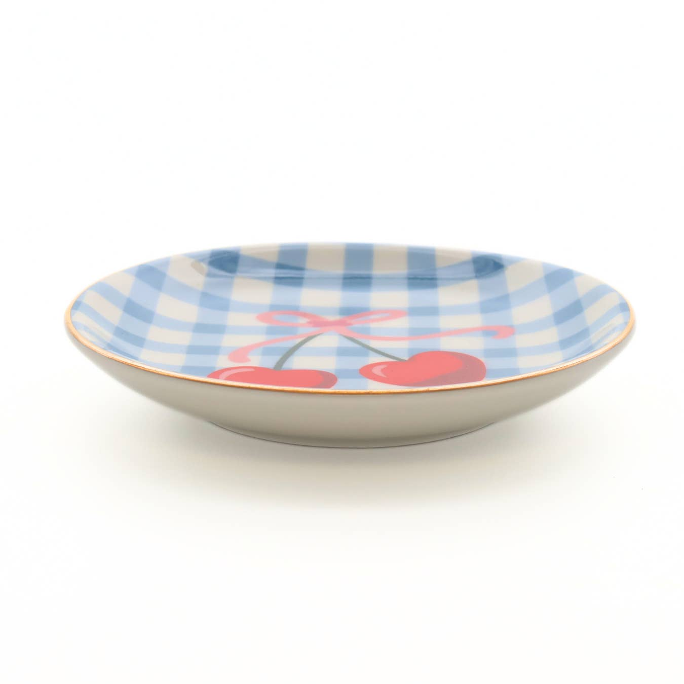 Gingham Cherry Round Trinket Tray