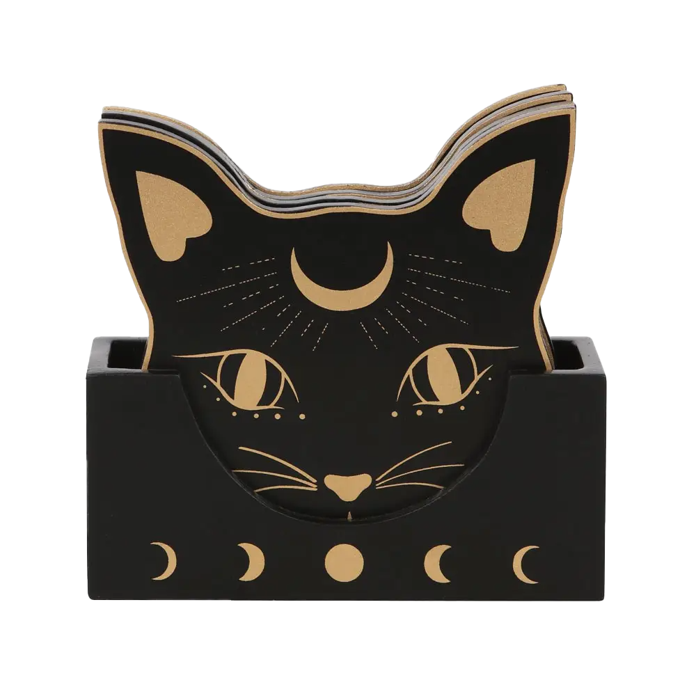 Black Cat Mystic Drink Coasters Set