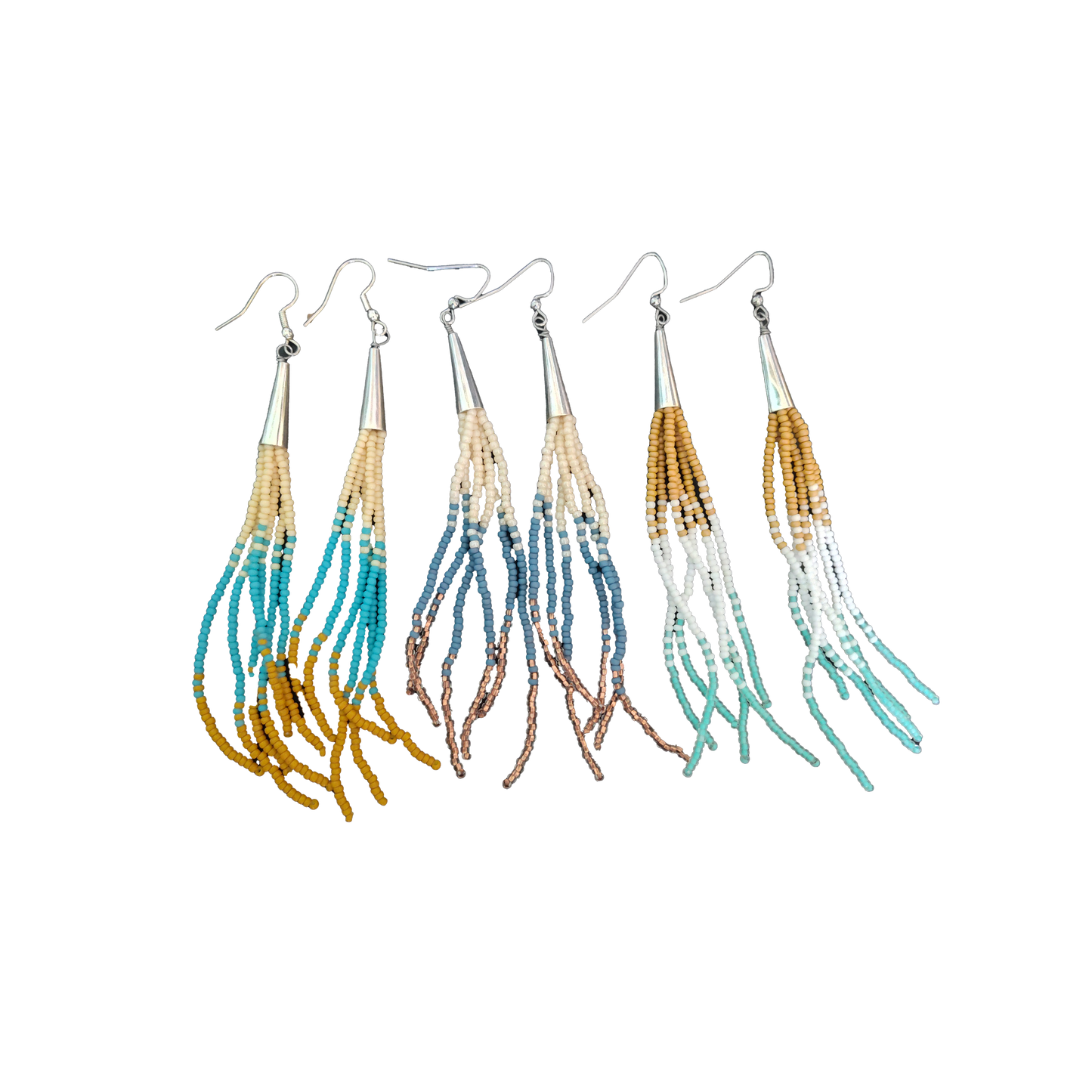 Cone Fringe Beaded Dangle Earrings