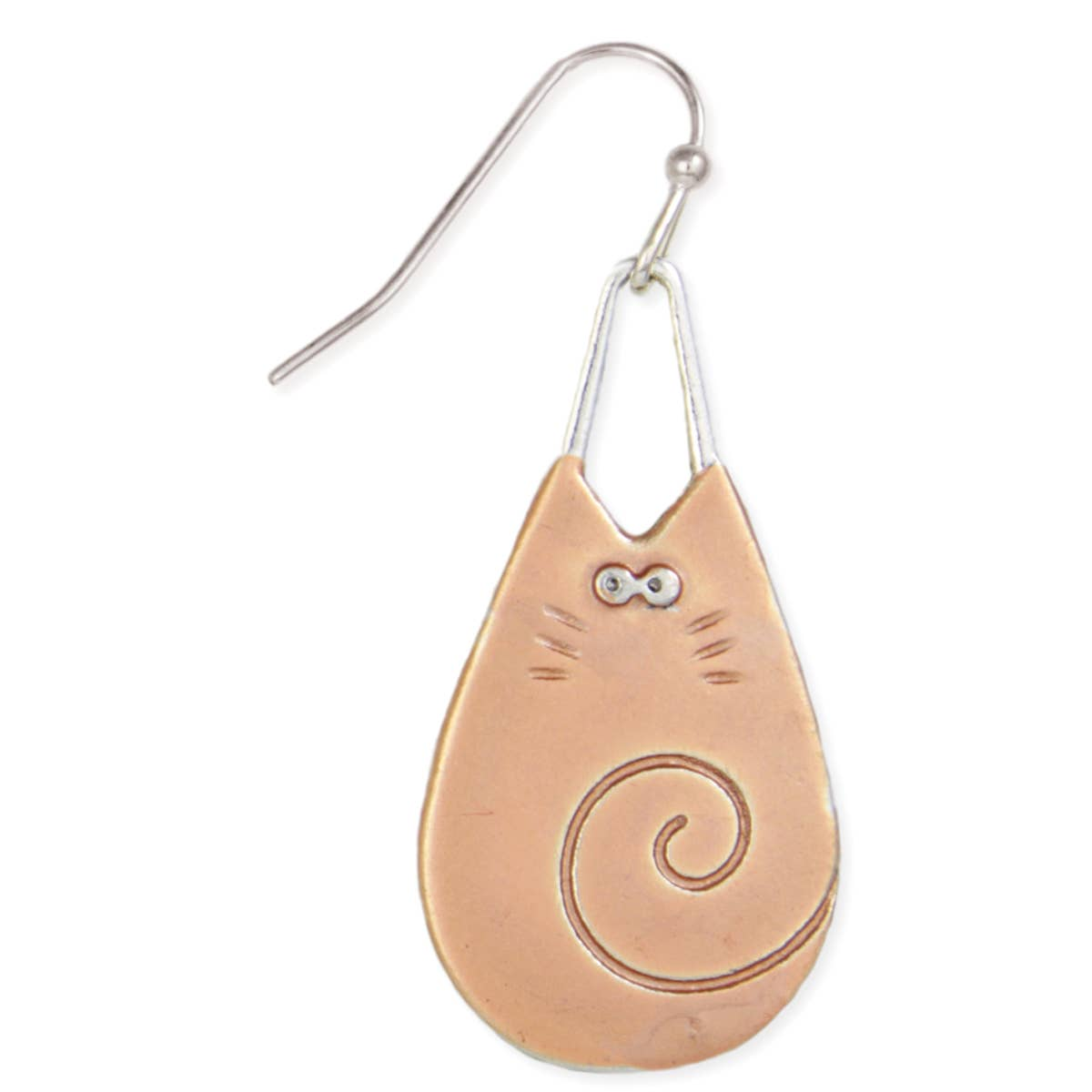 Copper Kitty Teardrop Dangle Earrings