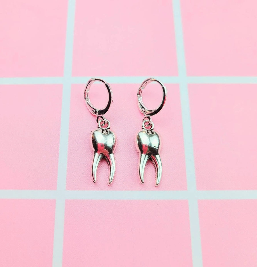 Silver Tooth Dangle Earrings