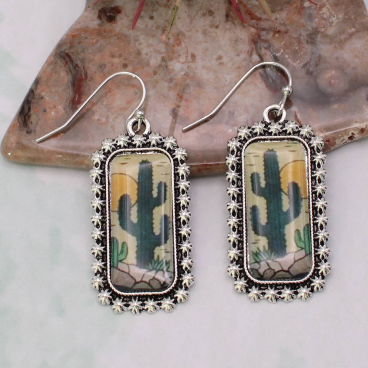 Desert Vista Silver Print Dangle Earrings