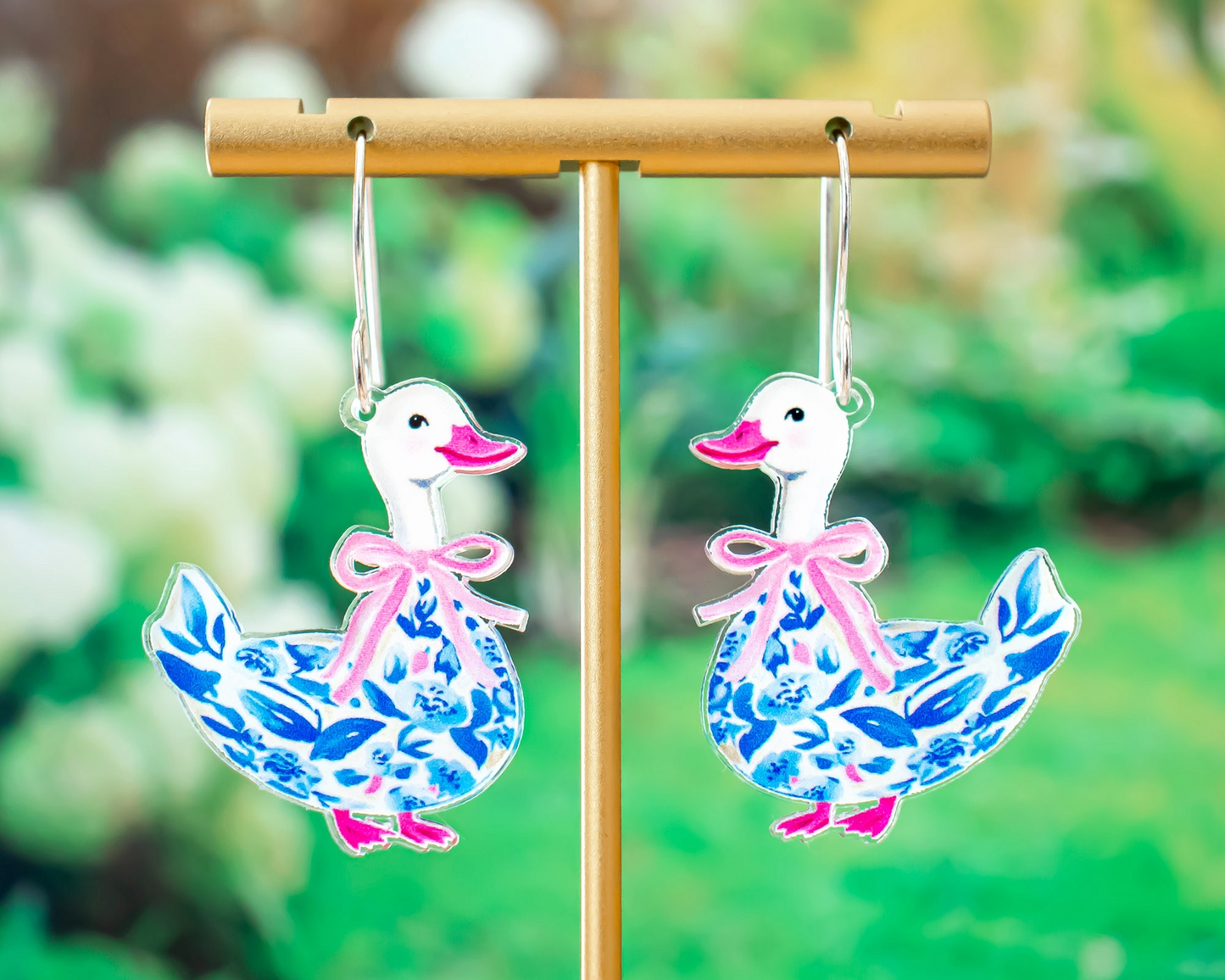Chinoiserie Duck with Bow Dangle Earrings