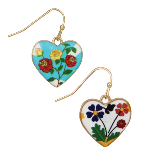 Floral Bouquet Heart Dangle Earrings