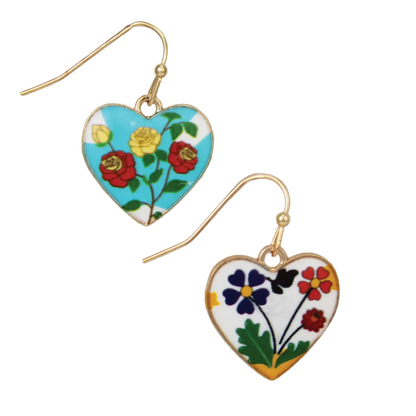 Floral Bouquet Heart Dangle Earrings