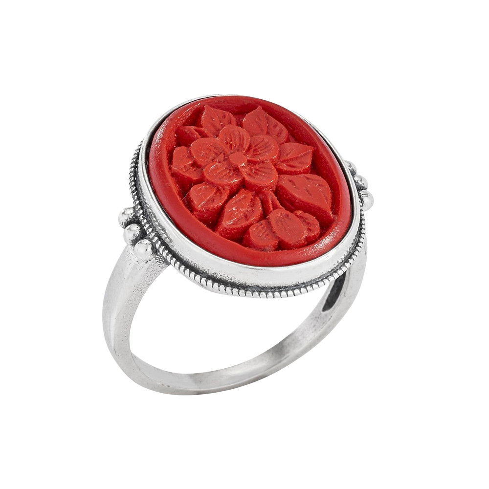 Floral Burst Cinnabar Sterling Silver Ring