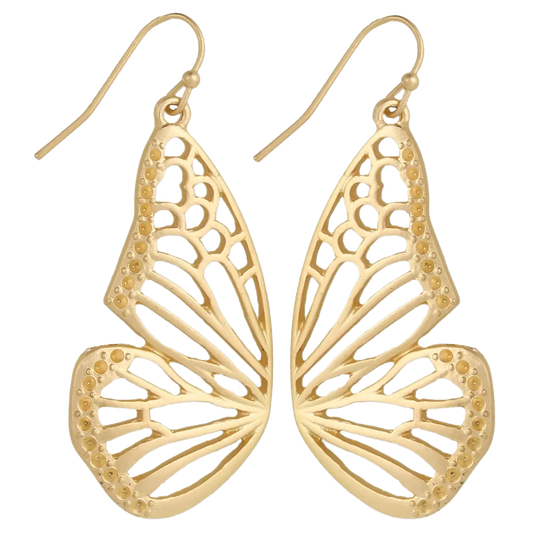 Gold Butterfly Wings Dangle Earrings