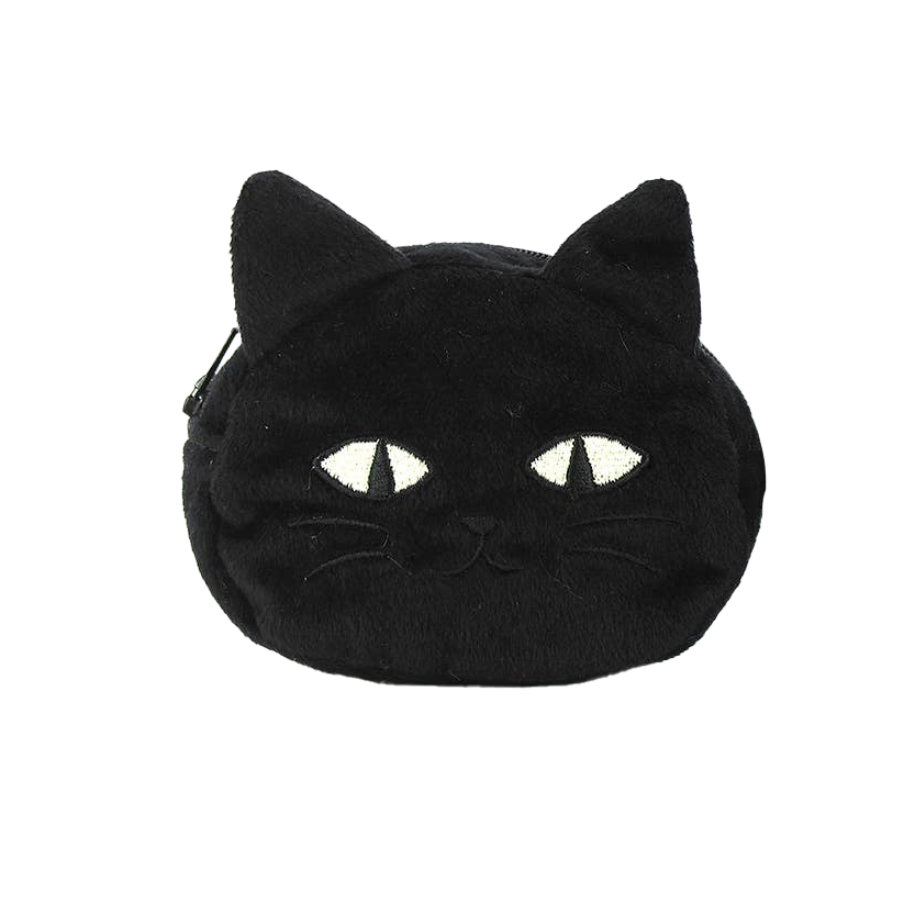 Furry Black Cat Coin Purse With Keychain
