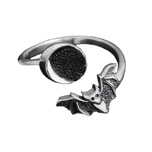 Adjustable Moon and Bat Ring