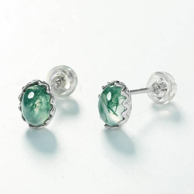 Moss Agate Post Earrings