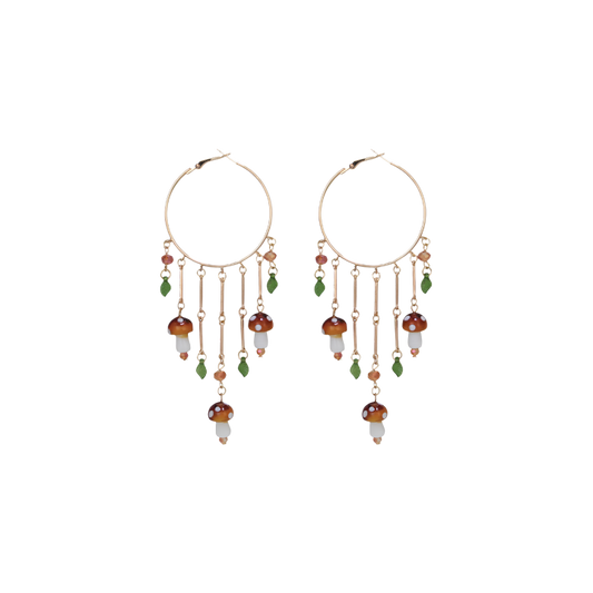 Enchanted Forest Mushroom Gold Hoop Earrings