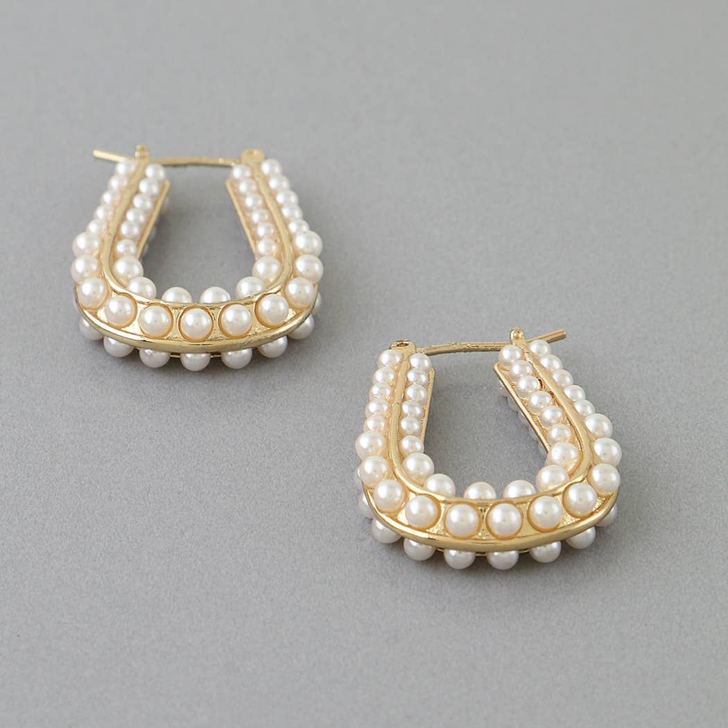 Pearl Beaded Horseshoe Hoop Earrings