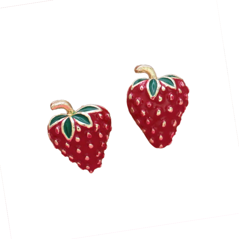 Picked Sweet Gold Red Strawberry Post Earrings
