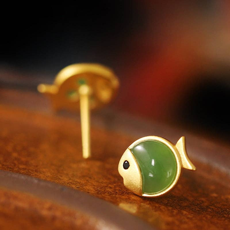 Jade Fish Post Earrings