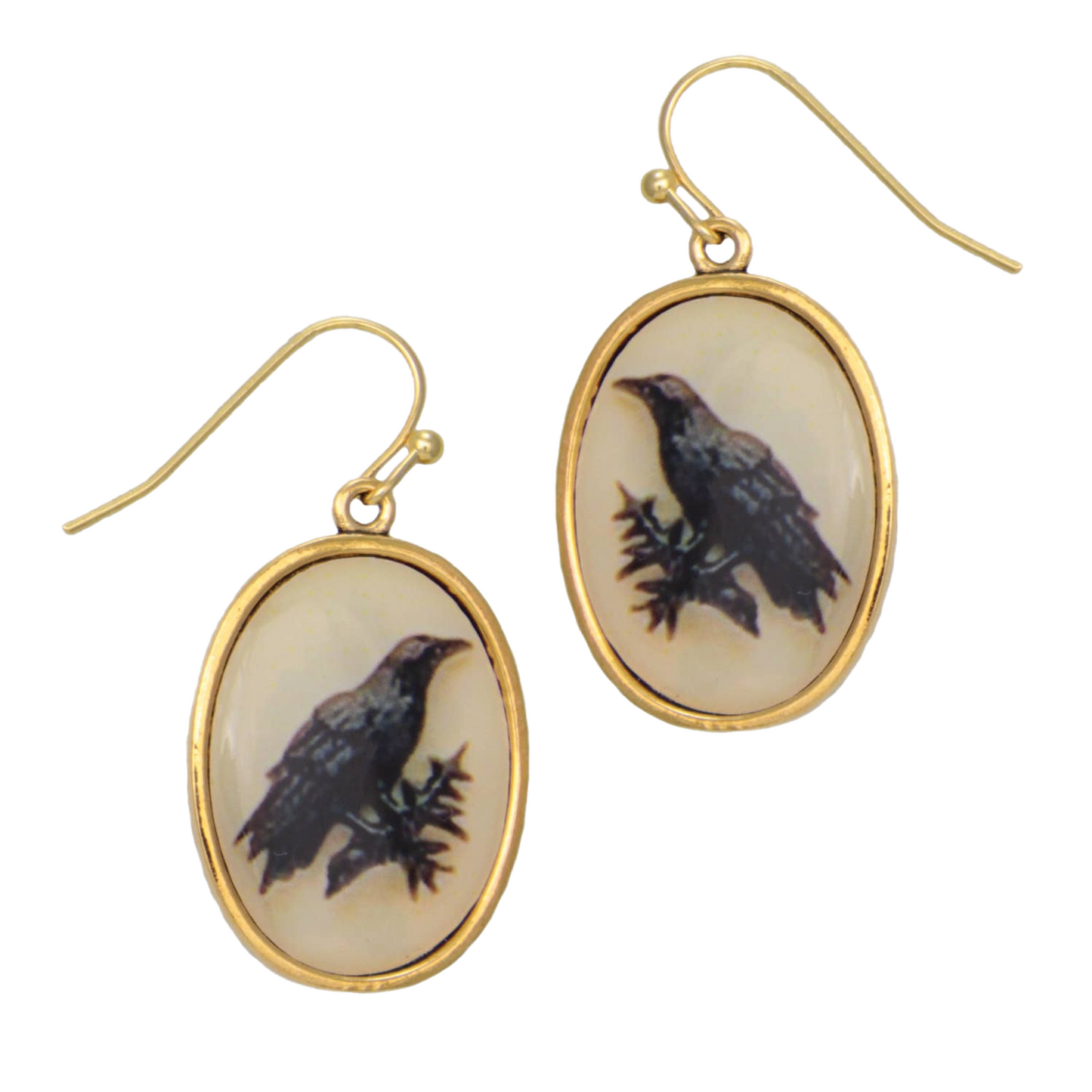 Vintage Raven Print Dangle Earrings