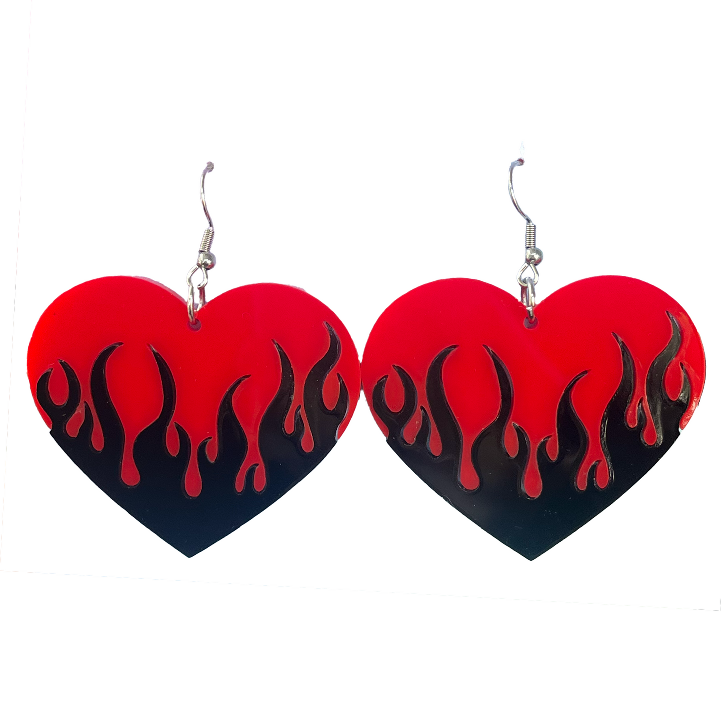 Flame Heart Dangle Earrings