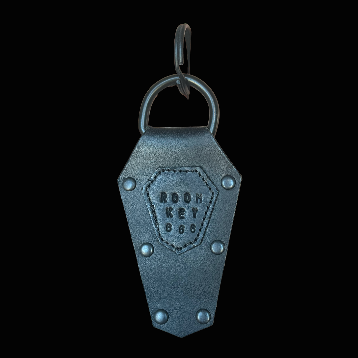 Upcycled Black Leather Room 666 Key Fob