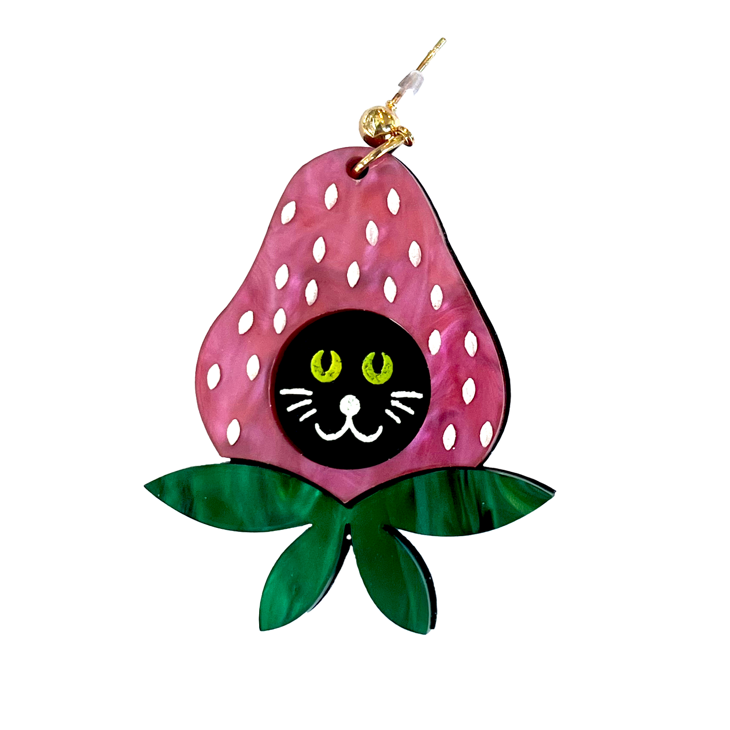 Cat in Fruit Hat Dangle Earrings