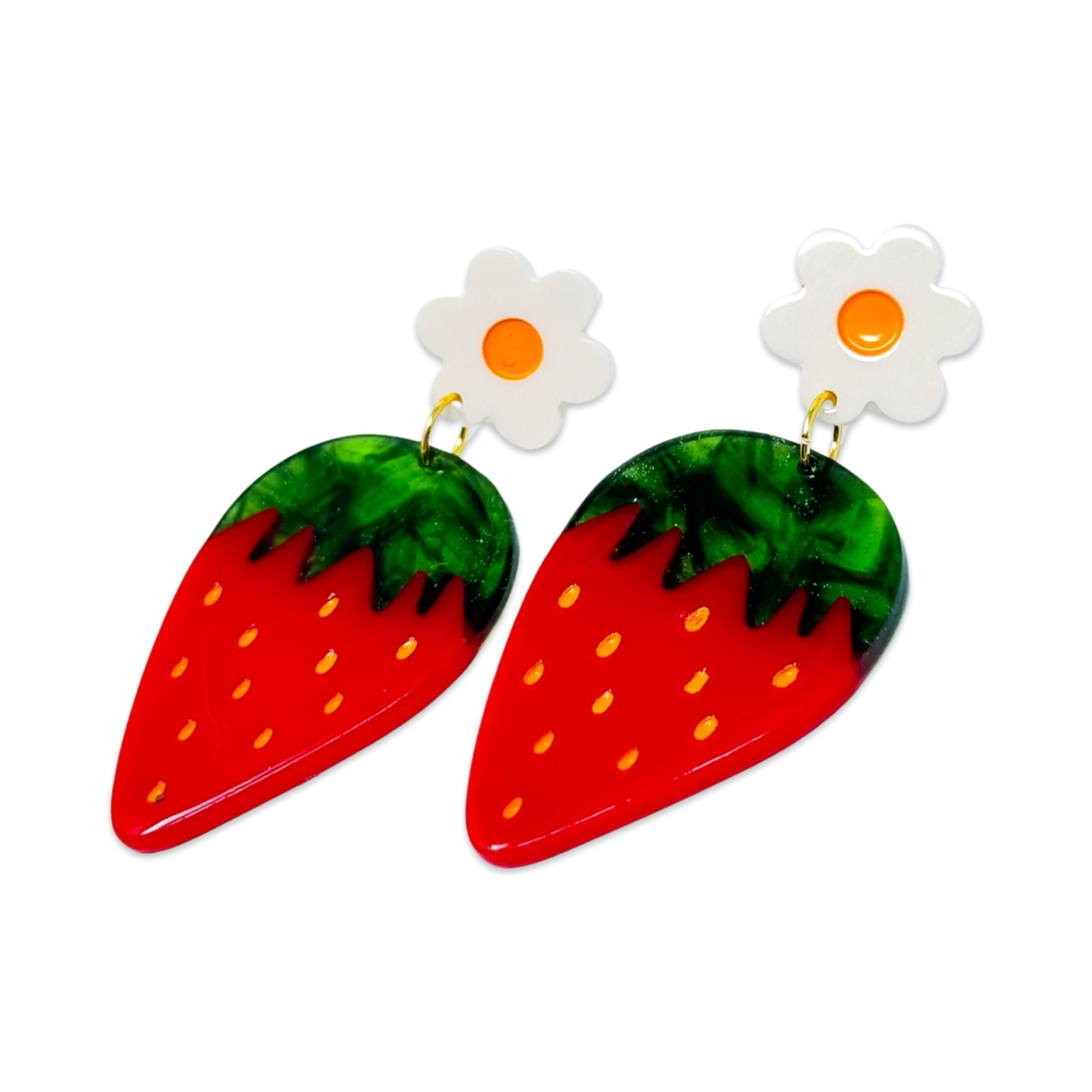 Strawberries and Flowers Acetate Dangle Earrings