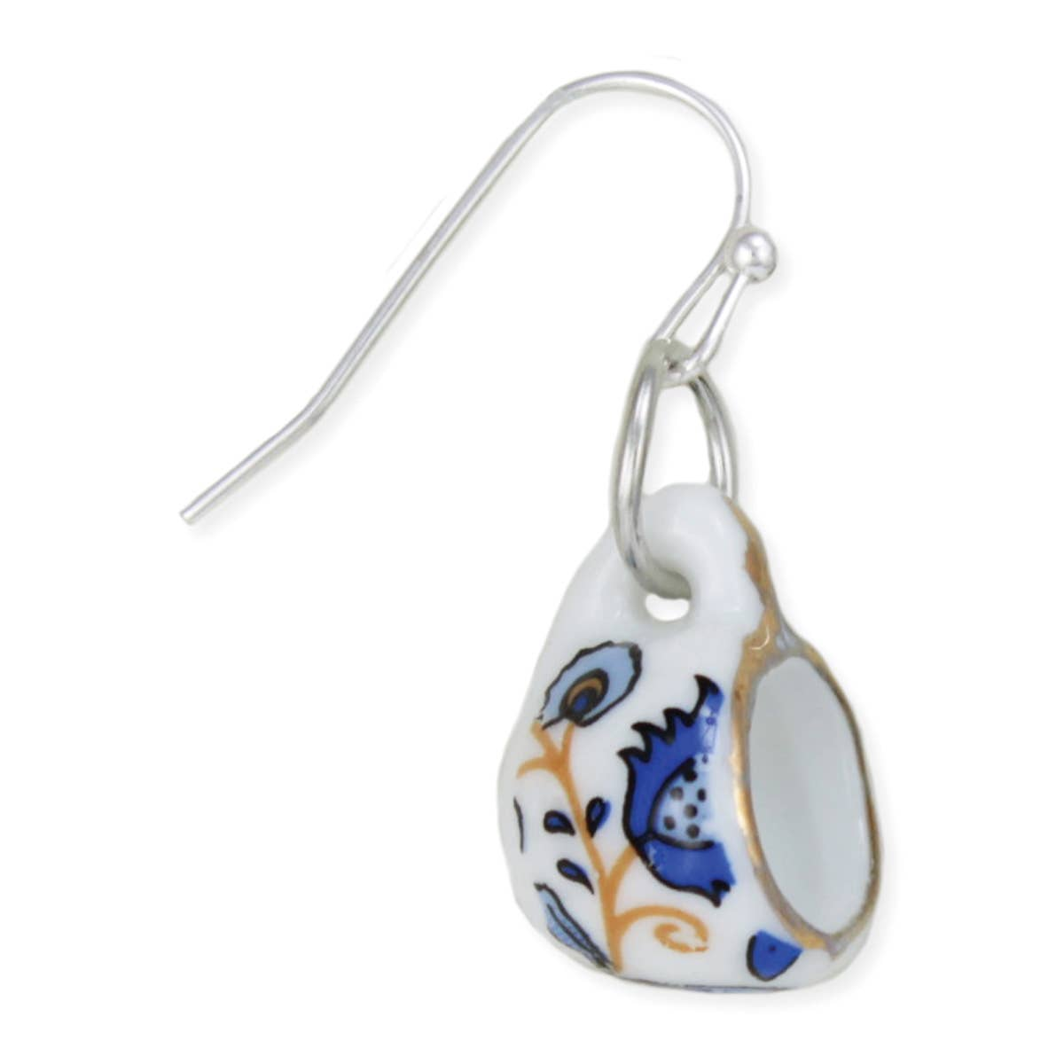 Blue and Yellow Ceramic Teacup Dangle Earrings