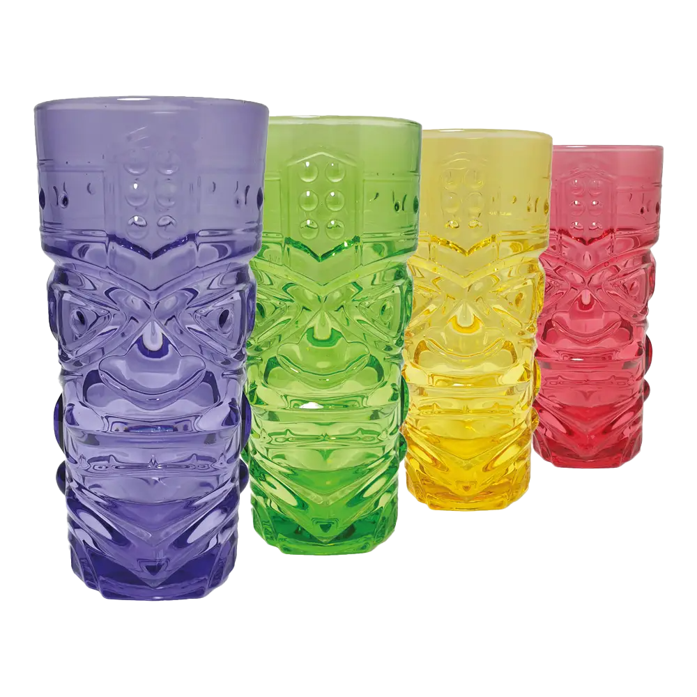 Tropical Colored Tiki Highball Glasses Set