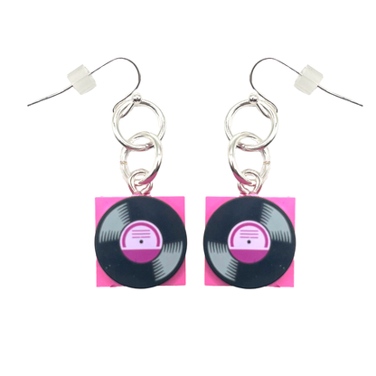 Black & Pink Record Player Miss Brixx Dangle Earrings