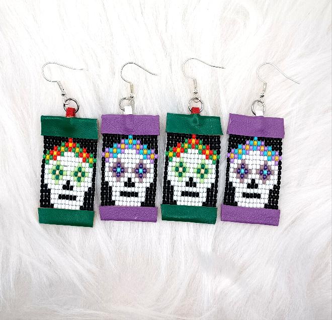 Sugar Skull Beaded Dangle Earrings