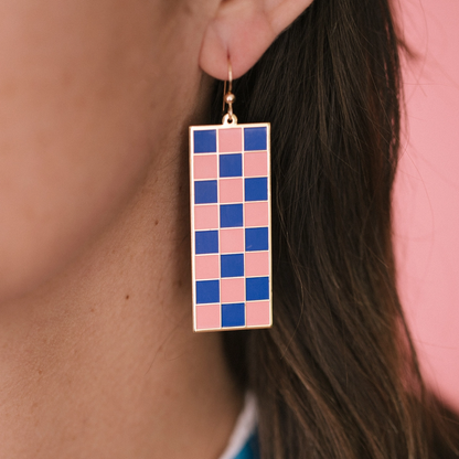 Checkered Enamel Dangle Earrings