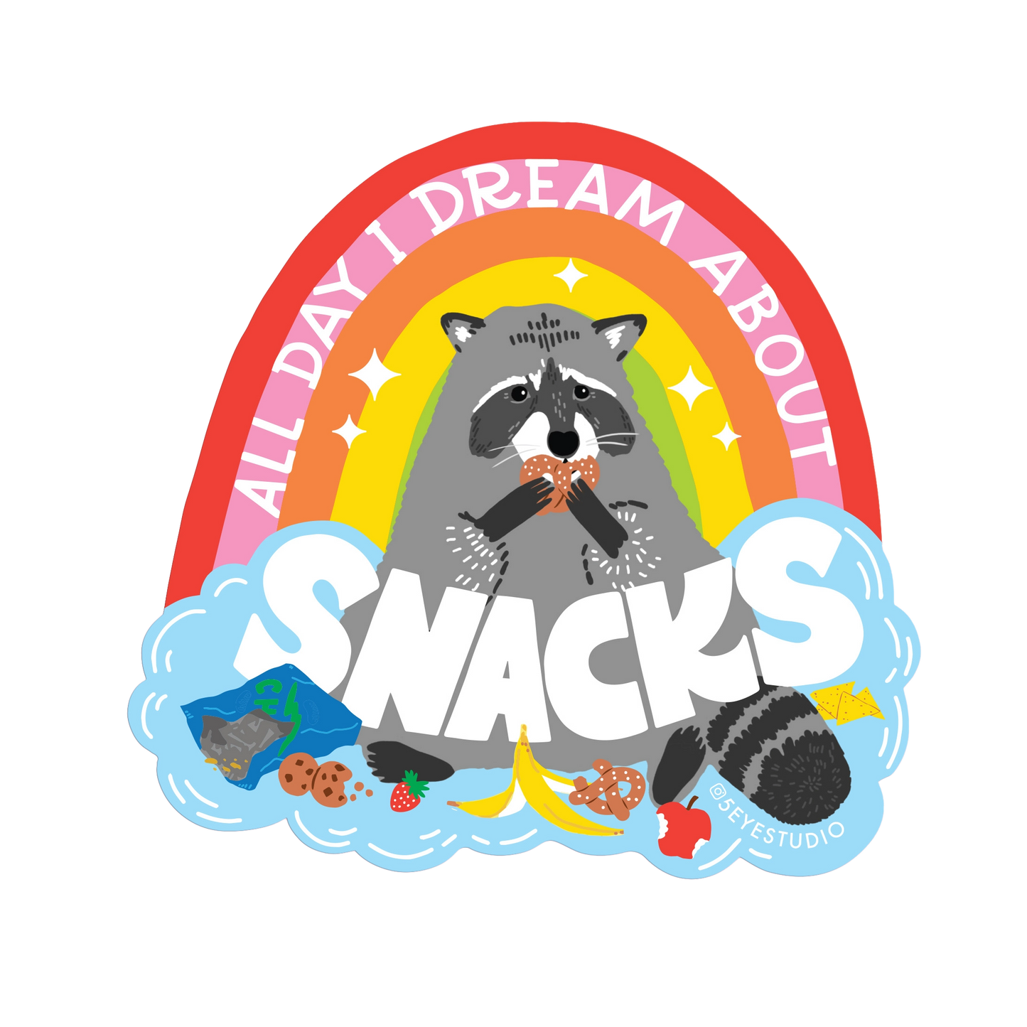 All Day I Dream About Snacks Raccoon Vinyl Sticker