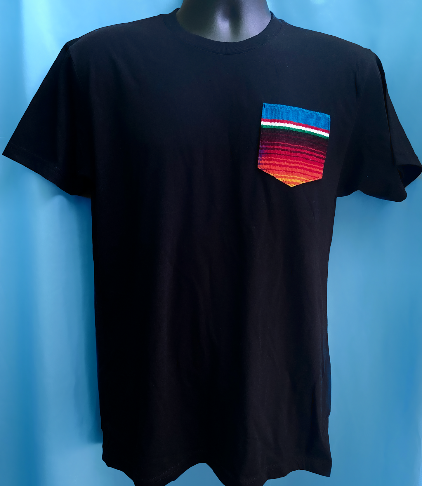 crewneck tee shirt with serape chest pocket