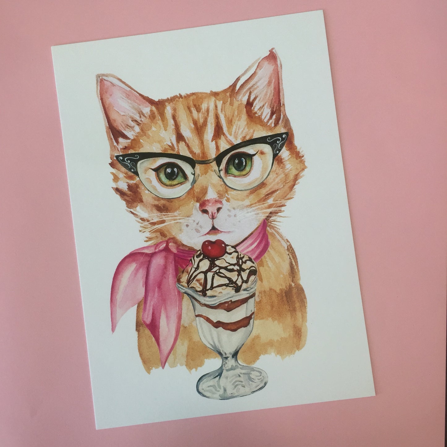 cat eating ice cream art print