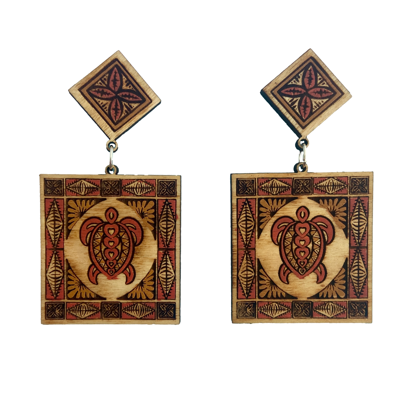 Tiki Turtle Dangle Earrings