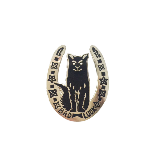 Bad Luck Cat Horseshoe Enamel Pin Badge