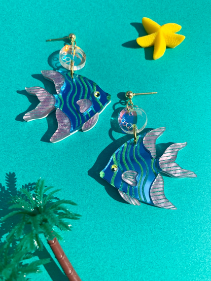 Bubbles And Fish Dangle Earrings