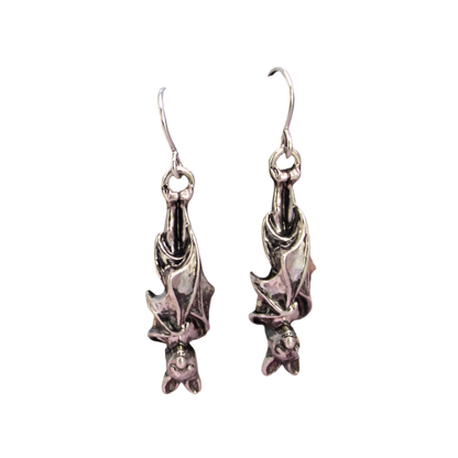 Creature of the Night Silver Hanging Bat Earrings