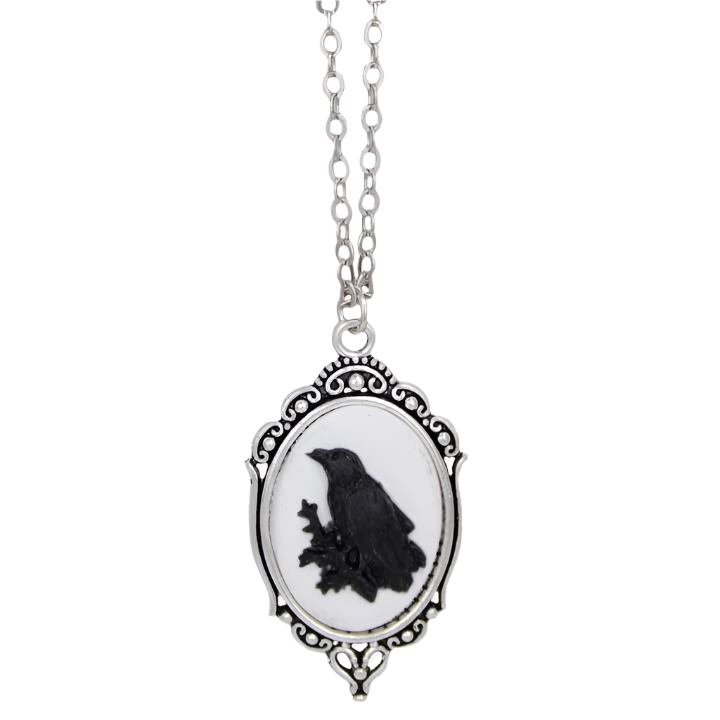 Regal Raven Silver Cameo Necklace