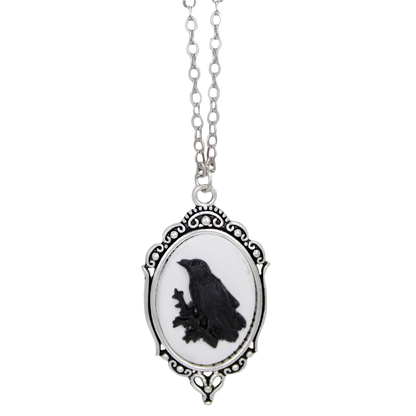 Regal Raven Silver Cameo Necklace